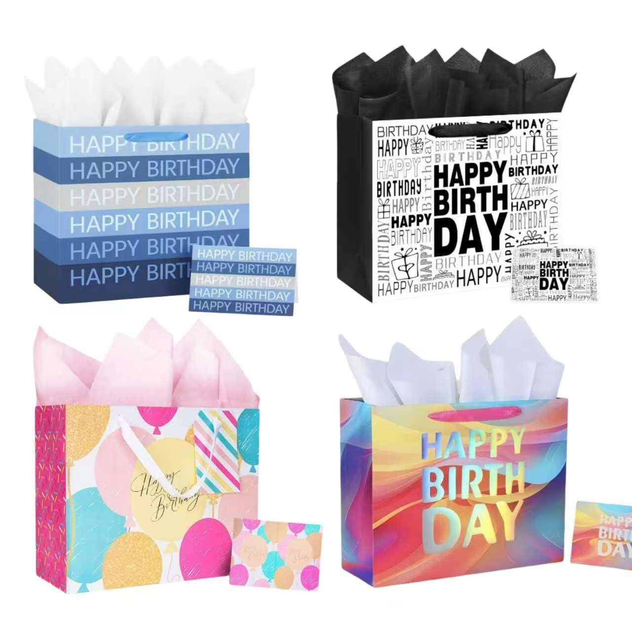 bulk 24 Large Happy Birthday Celebration Gift Bag 4 Asst 26x32cm