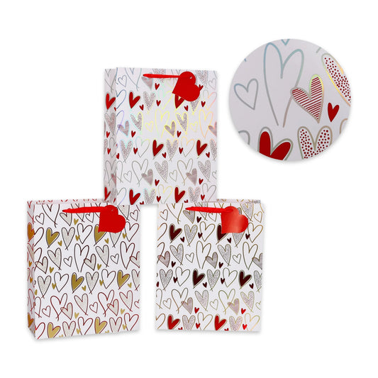 bulk 24 Medium Size Love Heart Gift Bag 3 Asst 23cm