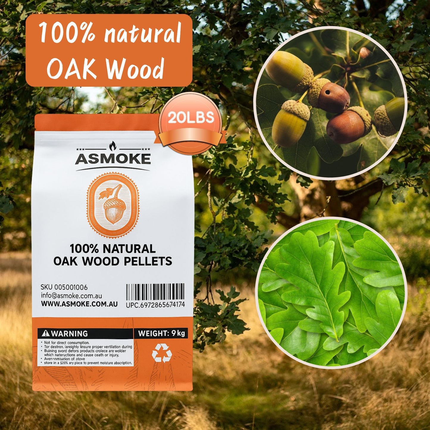 ASMOKE 100% Natural Premium Oak Wood BBQ Pellets for Smoker & Grill (9kg / 20lbs) - Image 3