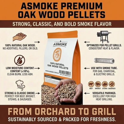ASMOKE 100% Natural Premium Oak Wood BBQ Pellets for Smoker & Grill (9kg / 20lbs) - Image 6