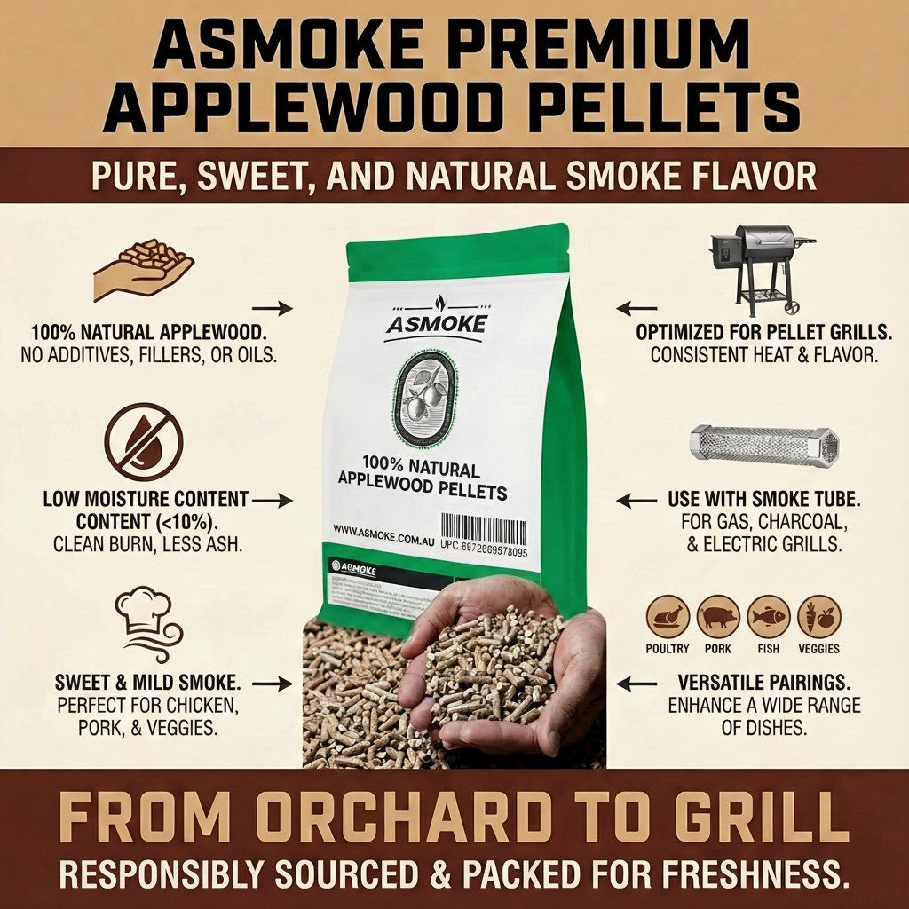 ASMOKE 100% Natural Apple Wood BBQ Smoker Pellets (2.27kg) - Premium Fruit Hardwood for Chicken & Pork - Image 2