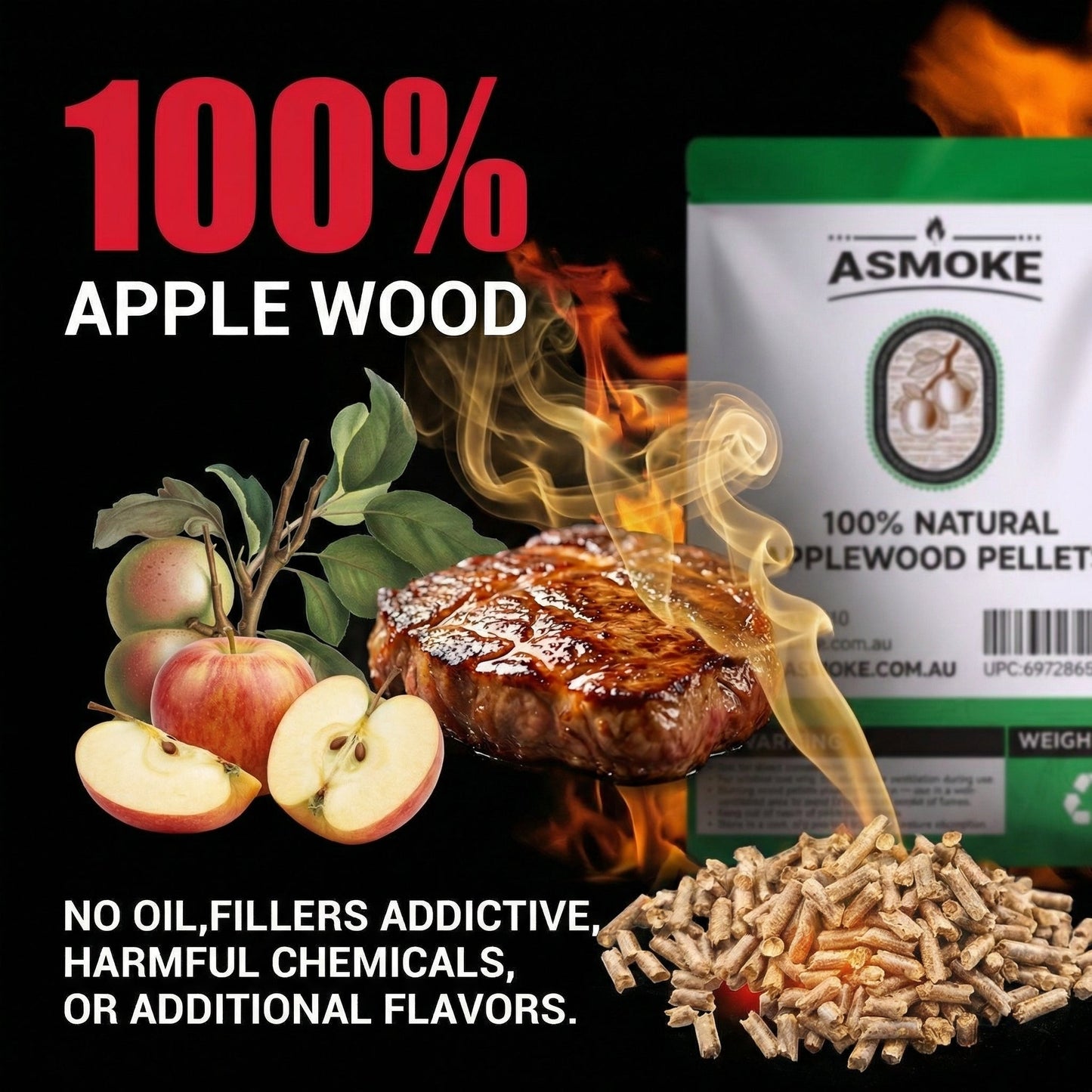 ASMOKE 19kg (40lbs) Premium Apple Wood BBQ Smoker Pellets Bulk Bundle (8 x 2.27kg Bags) - Image 4