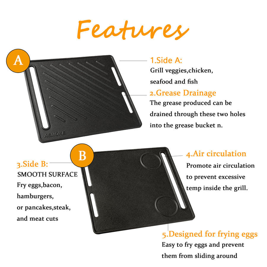 ASMOKE Pre-Seasoned Matte Enamel Cast Iron Reversible Grill/Griddle - Image 3