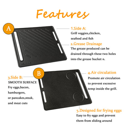 ASMOKE Pre-Seasoned Matte Enamel Cast Iron Reversible Grill/Griddle - Image 3