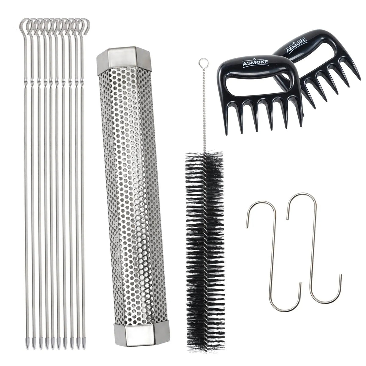 Asmoke BBQ Set (Includes Two Meat Claws, a Pellet Smoker Tube and Metal Skewers)