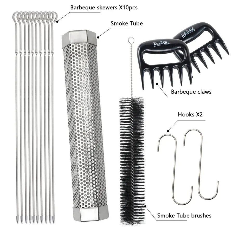 Asmoke BBQ Set (Includes Two Meat Claws, a Pellet Smoker Tube and Metal Skewers) - Image 2