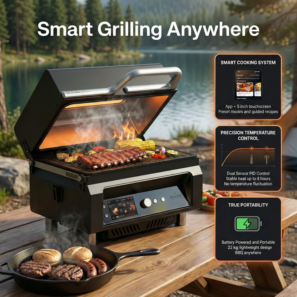 ASMOKE Essential Portable Smart Pellet Grill & Smoker + Assorted Flavors 20LBs (9kg) Premium Wood Pellets (Oak/Cherry/Apple) - Image 3