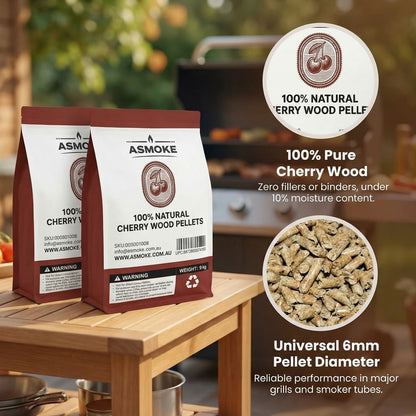 ASMOKE 100% Natural Cherry Wood BBQ Smoker Pellets (9kg / 20lbs) x2 - Image 3