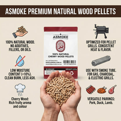 ASMOKE 100% Natural Cherry Wood BBQ Pellets (2.27kg) - Premium Fruit Hardwood for Smoker Grills & Cold Smoking - Image 2