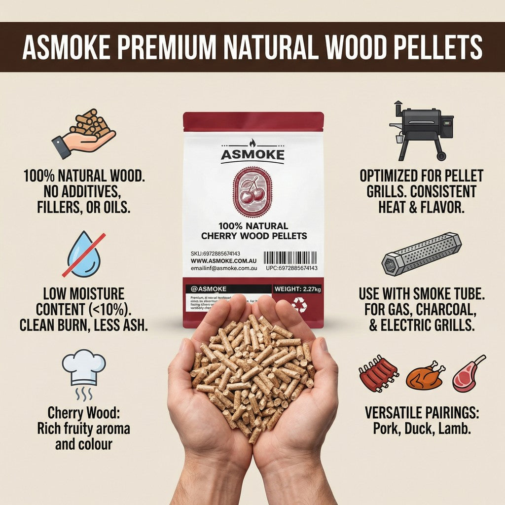 ASMOKE 19kg (40lbs) Premium Cherry Wood BBQ Smoker Pellets Bulk Bundle (8 x 2.27kg Bags) - Image 3