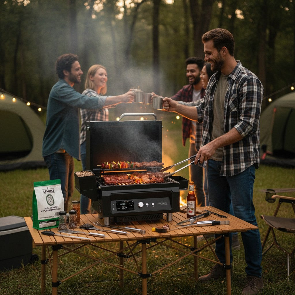 ASMOKE Essential Portable Smart Wood Pellet Grill Smoker & 6pc BBQ Tool Set + 5lb Applewood Pellets Bundle - Image 7