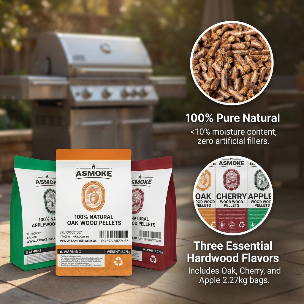 ASMOKE 3-Piece Premium Wood Pellet Variety Pack - Oak, Cherry & Apple (3 x 2.27kg Bags) - Image 2