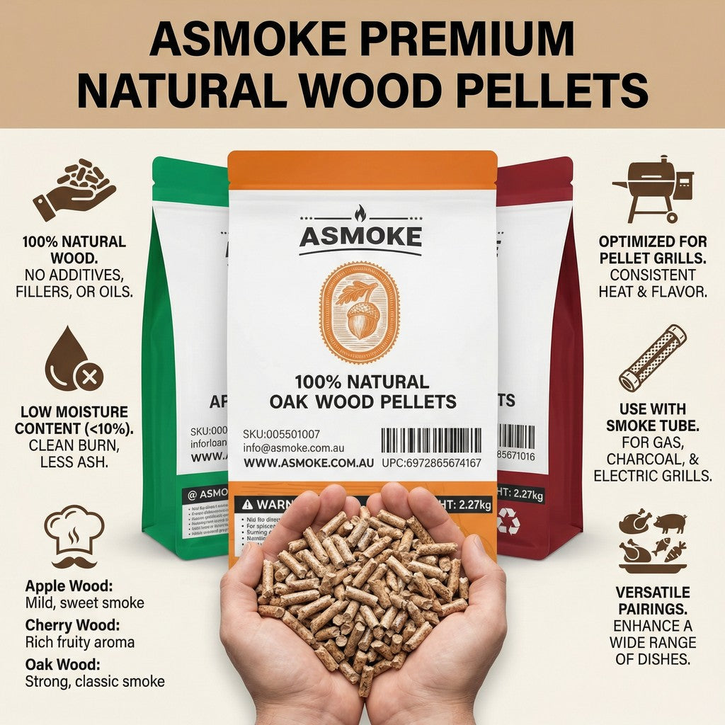 ASMOKE 3-Piece Premium Wood Pellet Variety Pack - Oak, Cherry & Apple (3 x 2.27kg Bags) - Image 3