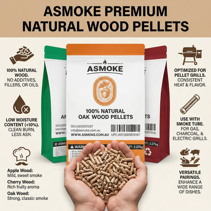 ASMOKE 4-Piece Premium Wood Pellet Variety Pack - Oak, Cherry & 2x Apple (4 x 2.27kg Bags) - Image 3