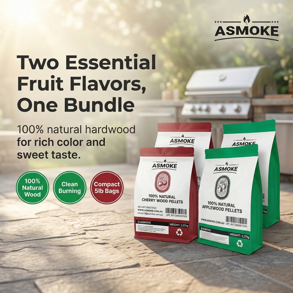 ASMOKE 20lbs (9kg) Wood Pellet Sampler Bundle - 2-Flavour Variety Pack (2x Cherry, 2x Apple) - Best for Pork, Ribs & Poultry - Image 3
