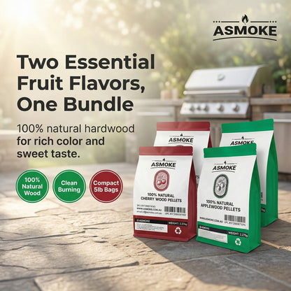 ASMOKE 20lbs (9kg) Wood Pellet Sampler Bundle - 2-Flavour Variety Pack (2x Cherry, 2x Apple) - Best for Pork, Ribs & Poultry - Image 3