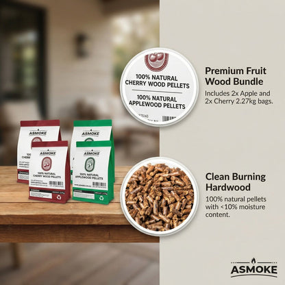 ASMOKE 20lbs (9kg) Wood Pellet Sampler Bundle - 2-Flavour Variety Pack (2x Cherry, 2x Apple) - Best for Pork, Ribs & Poultry - Image 5