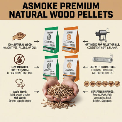 ASMOKE 4-Piece Premium Wood Pellet Variety Pack - Oak & Apple (2x Oak, 2x Apple) - Image 2