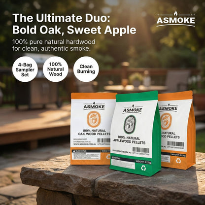 ASMOKE 4-Piece Premium Wood Pellet Variety Pack - Oak & Apple (2x Oak, 2x Apple) - Image 3