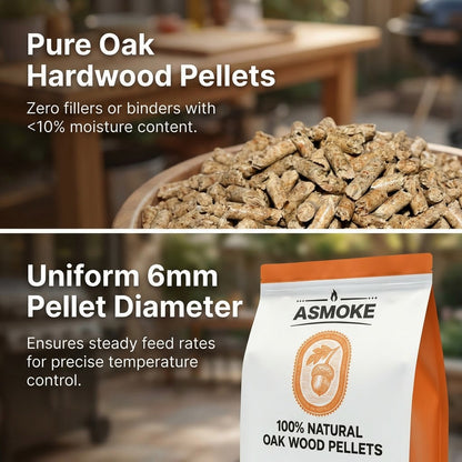 ASMOKE 100% Natural Premium Oak Wood BBQ Pellets for Smoker & Grill (9kg / 20lbs) x2 - Image 3