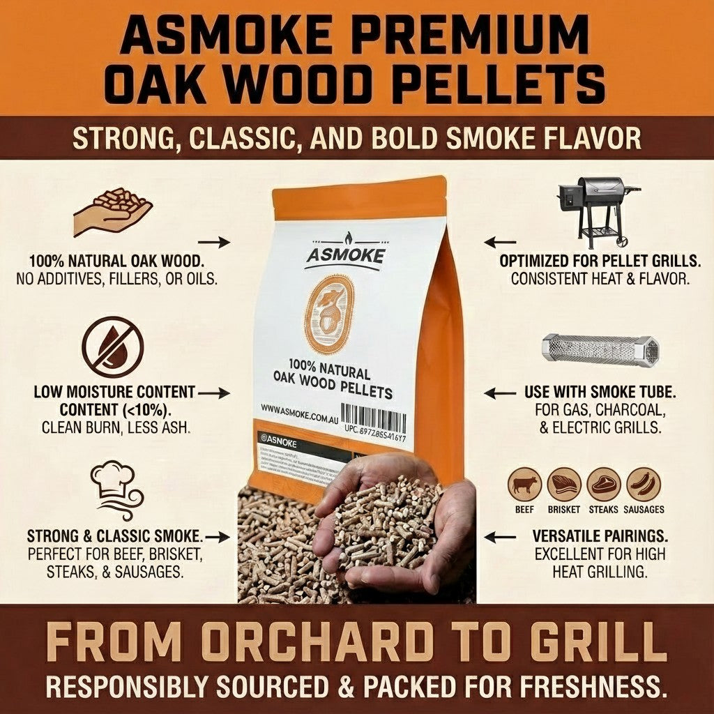 ASMOKE 19kg (40lbs) Premium Oak Wood BBQ Smoker Pellets Bulk Bundle (8 x 2.27kg Bags) - Image 4