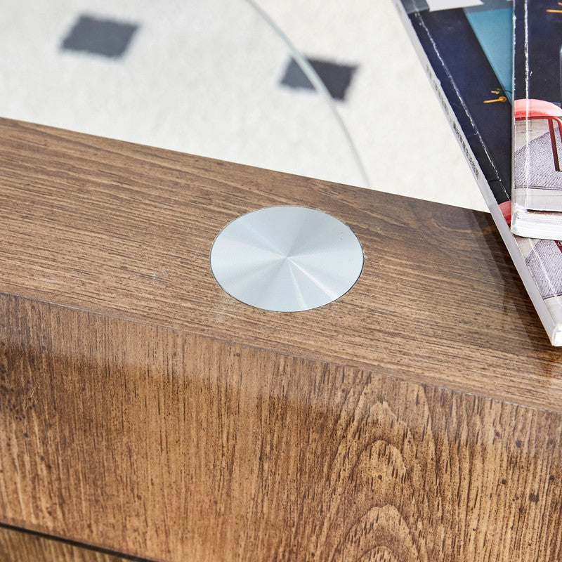 'MINORI' Double Layer Clear Tempered Glass Dark Wood Grain Coffee Table - Image 5