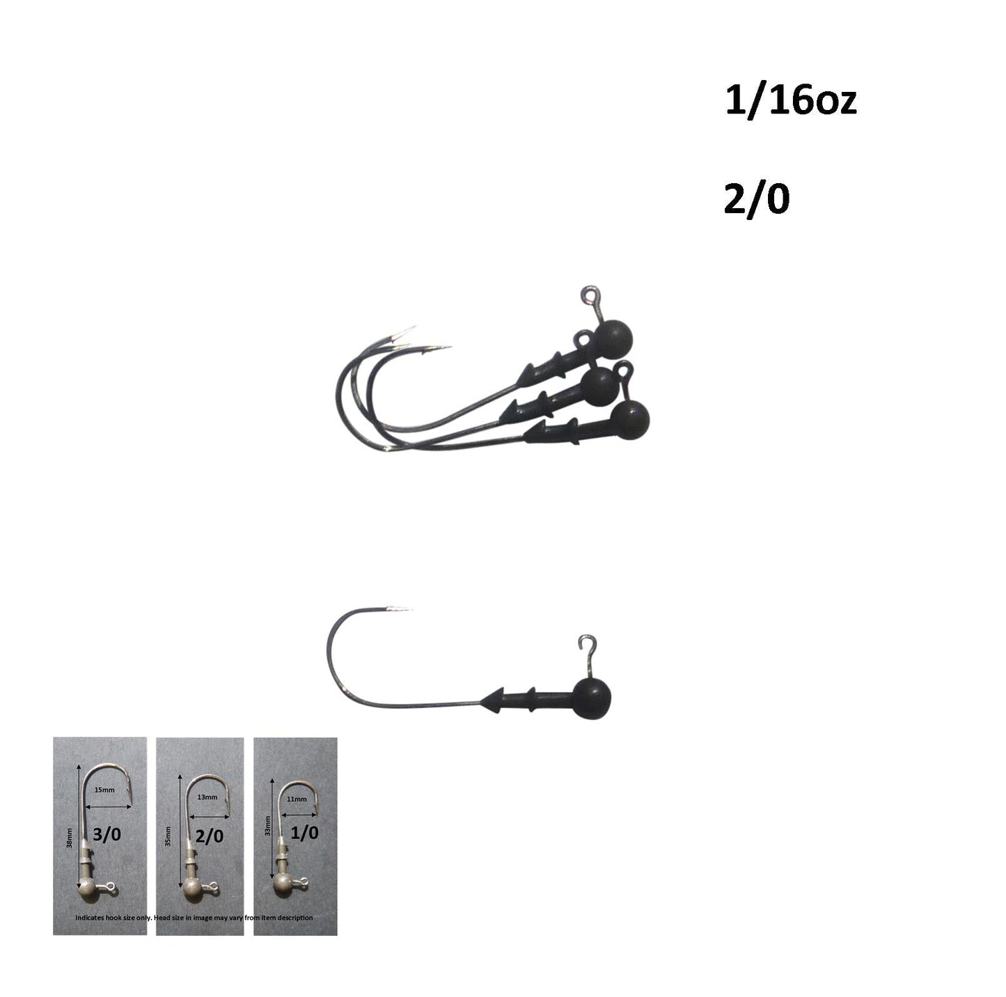 Vike 1/16 oz Round Jig Head with a Size 2/0 Hook Tungsten, 4 pack - Image 2