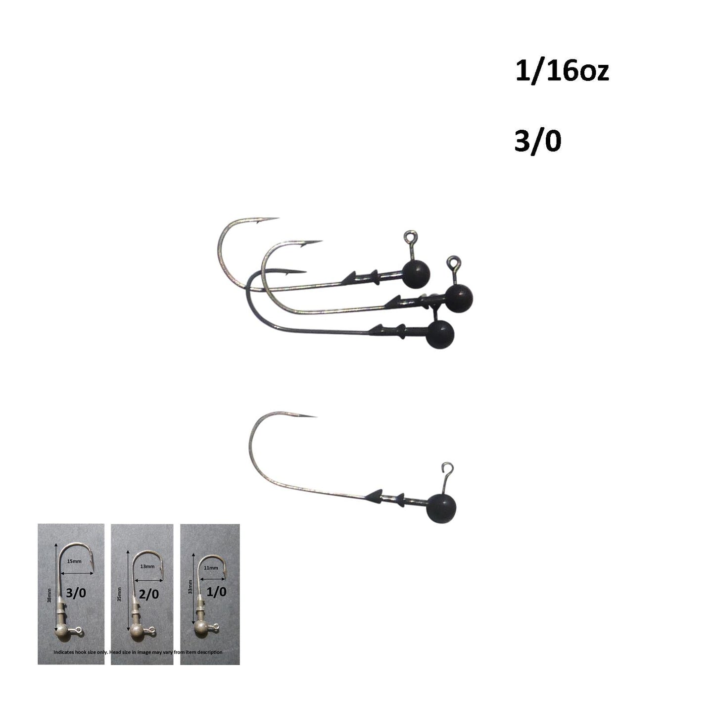 Vike 1/16 oz Round Jig Head with a Size 3/0 Hook Tungsten, 4 pack - Image 2