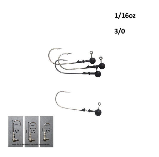 Vike 1/16 oz Round Jig Head with a Size 3/0 Hook Tungsten, 4 pack - Image 2