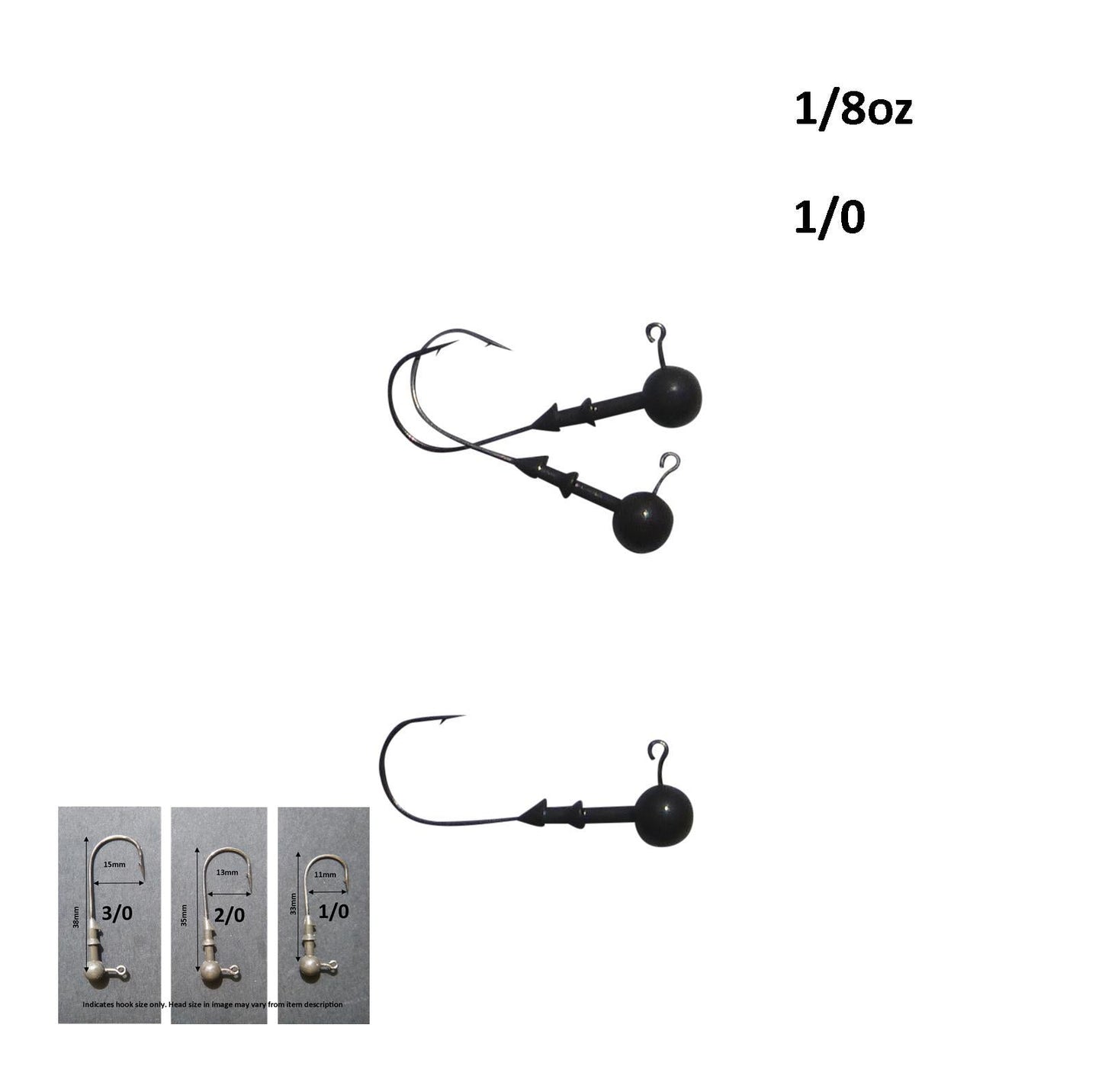 Vike 1/8 oz Round Jig Head with a Size 1/0 Hook Tungsten, 3 pack - Image 2