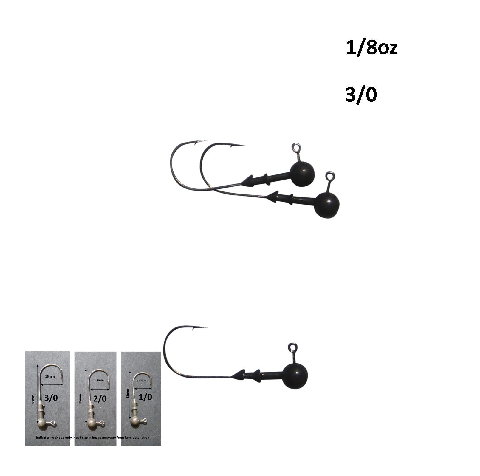 Vike 1/8 oz Round Jig Head with a Size 3/0 Hook Tungsten, 3 pack - Image 2