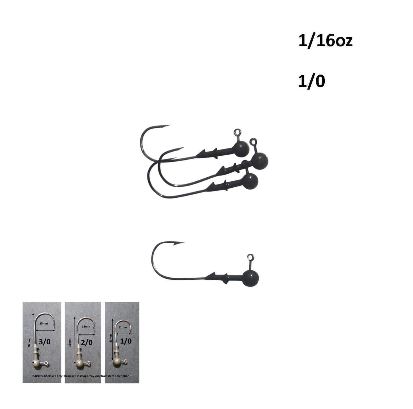Vike 3/16 oz Round Jig Head with a Size 1/0 Hook Tungsten, 3 pack - Image 2