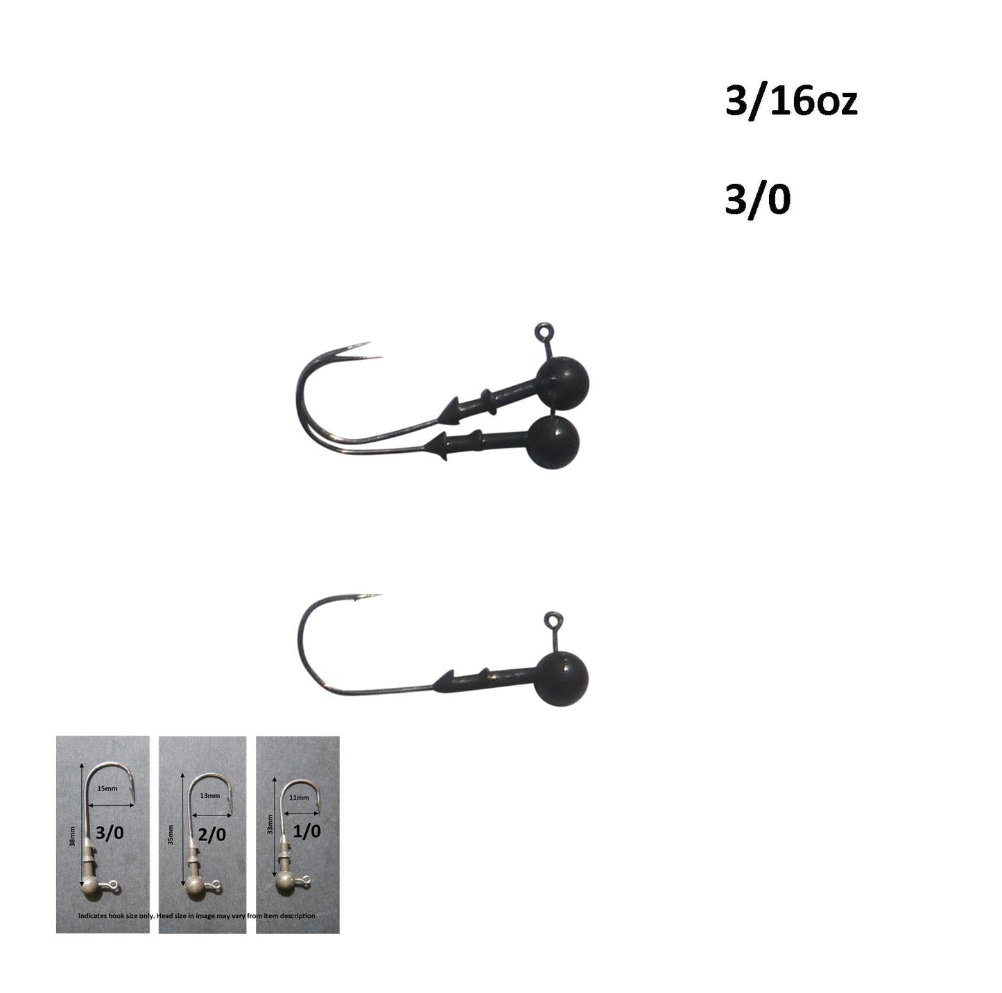 Vike 3/16 oz Round Jig Head with a Size 3/0 Hook Tungsten, 3 pack - Image 2