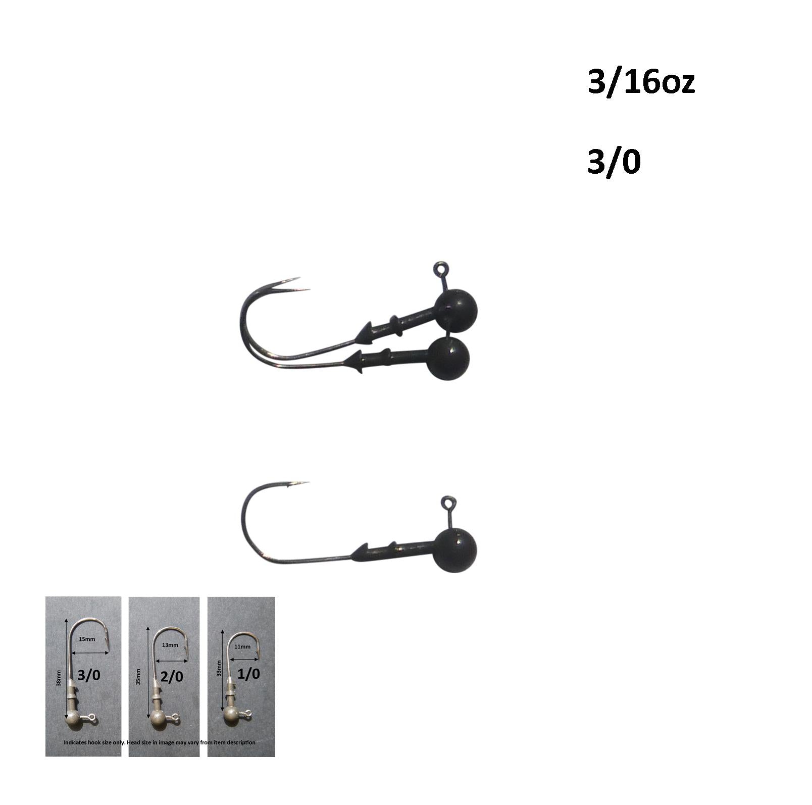 Vike 3/16 oz Round Jig Head with a Size 3/0 Hook Tungsten, 3 pack - Image 2