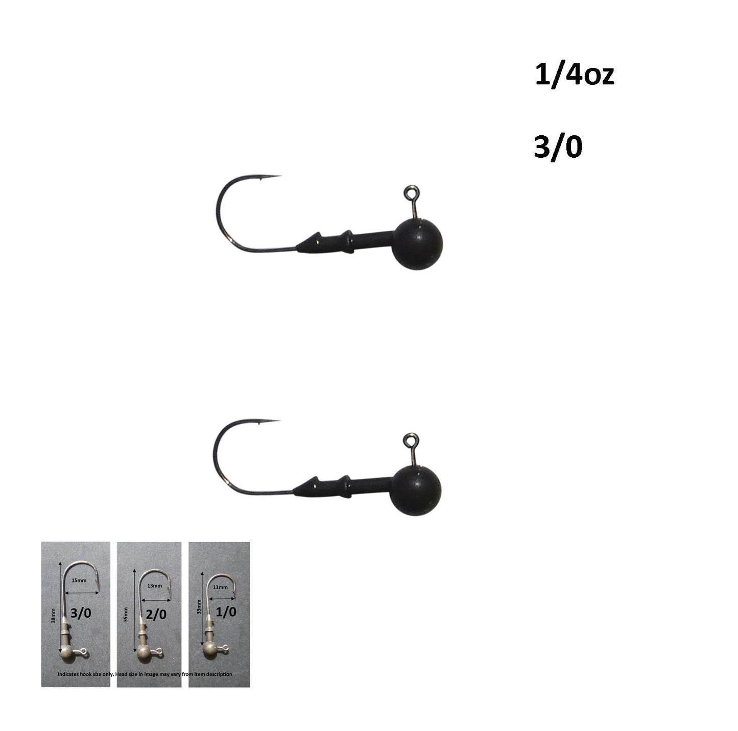 Vike 1/4 oz Round Jig Head with a Size 3/0 Hook Tungsten, 2 pack - Image 2