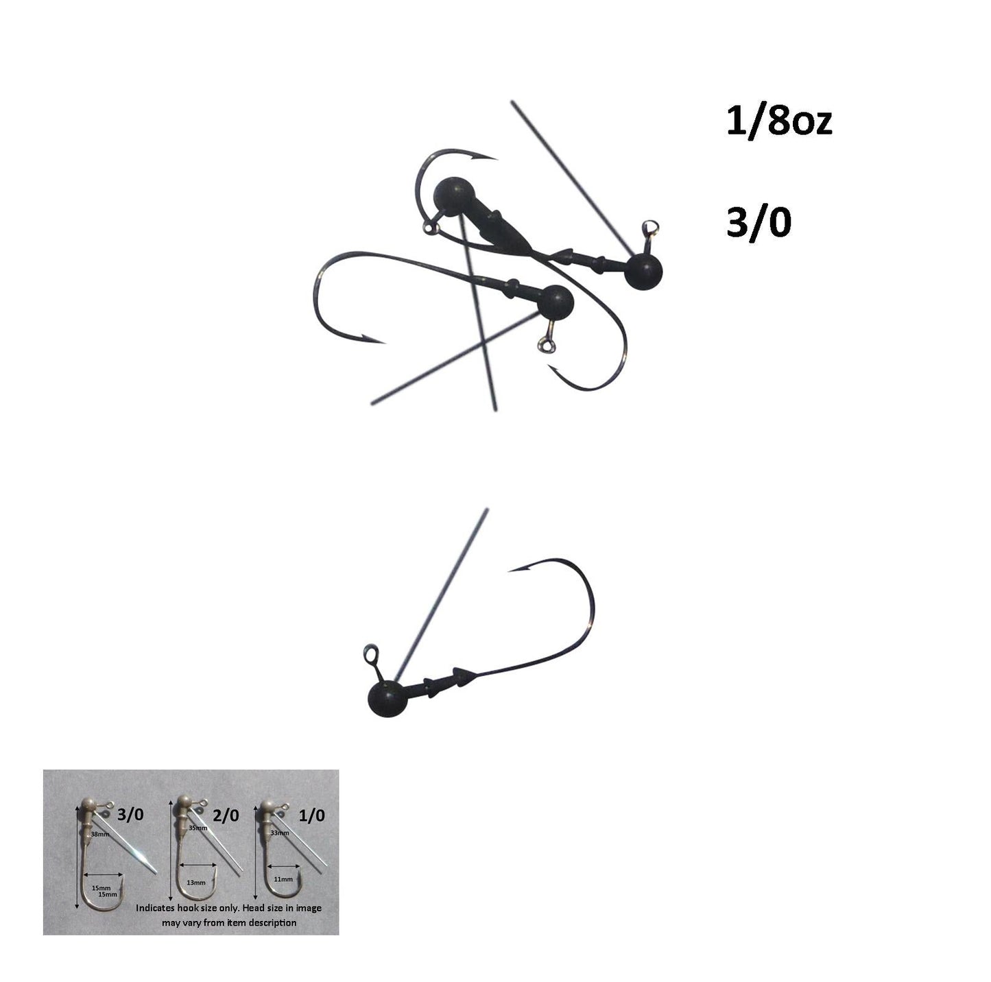 Vike 1/8 oz Weedless Round Jig Head with a Size 3/0 Hook Tungsten, 3 pack - Image 2