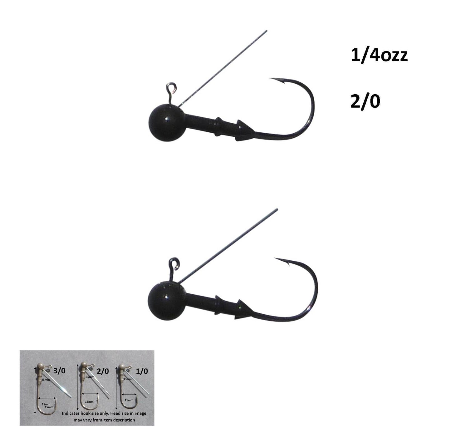 Vike 1/4 oz Weedless Round Jig Head with a Size 2/0 Hook Tungsten, 2 pack - Image 2