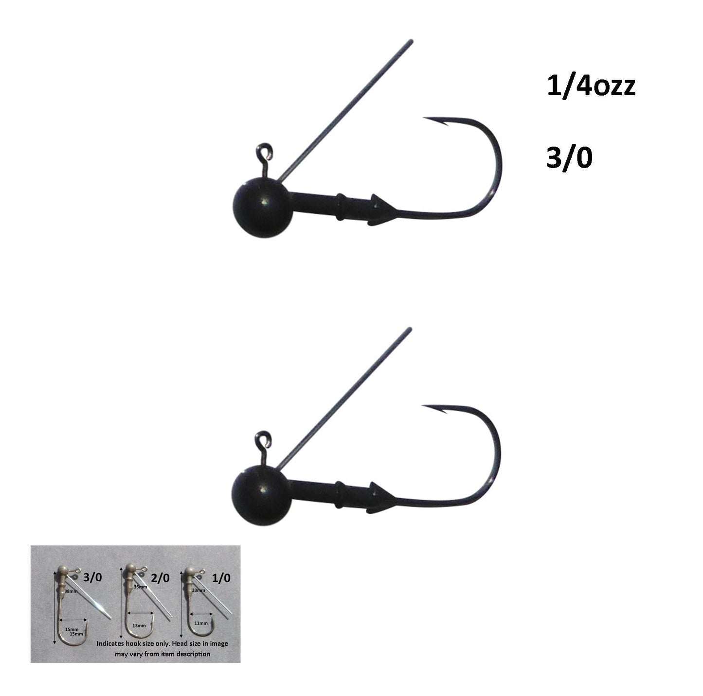 Vike 1/4 oz Weedless Round Jig Head with a Size 3/0 Hook Tungsten, 2 pack - Image 2