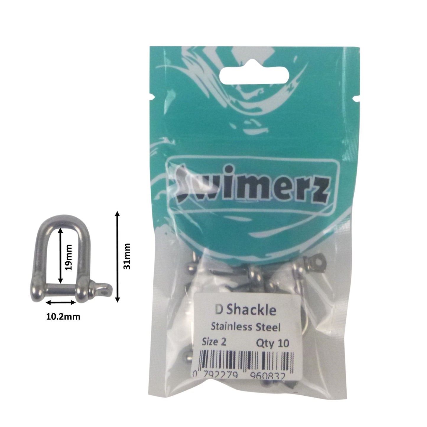Swimerz Stainless Steel D Shackles, Size 2, 10 pack - Image 2