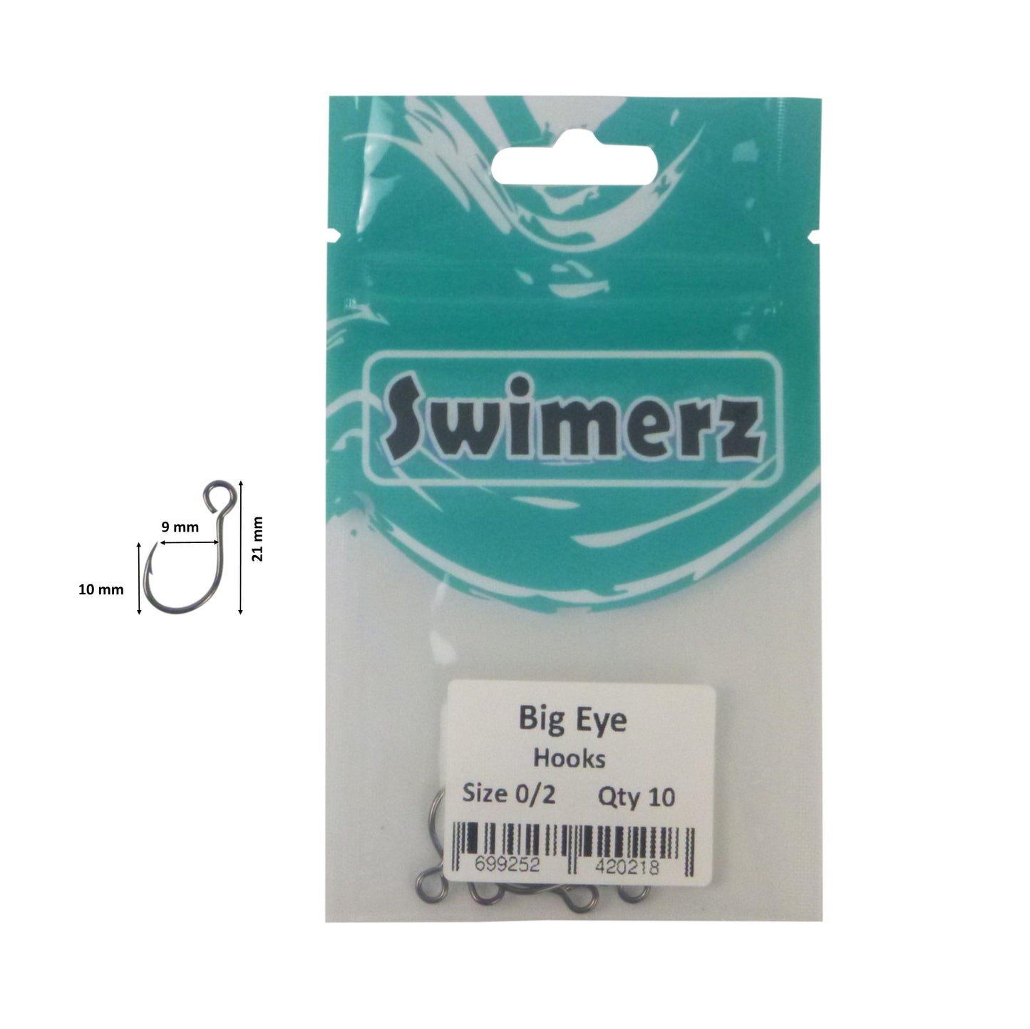 Swimerz Big Eye Inline Lure Hooks, Size 2, 10 Pack - Image 3