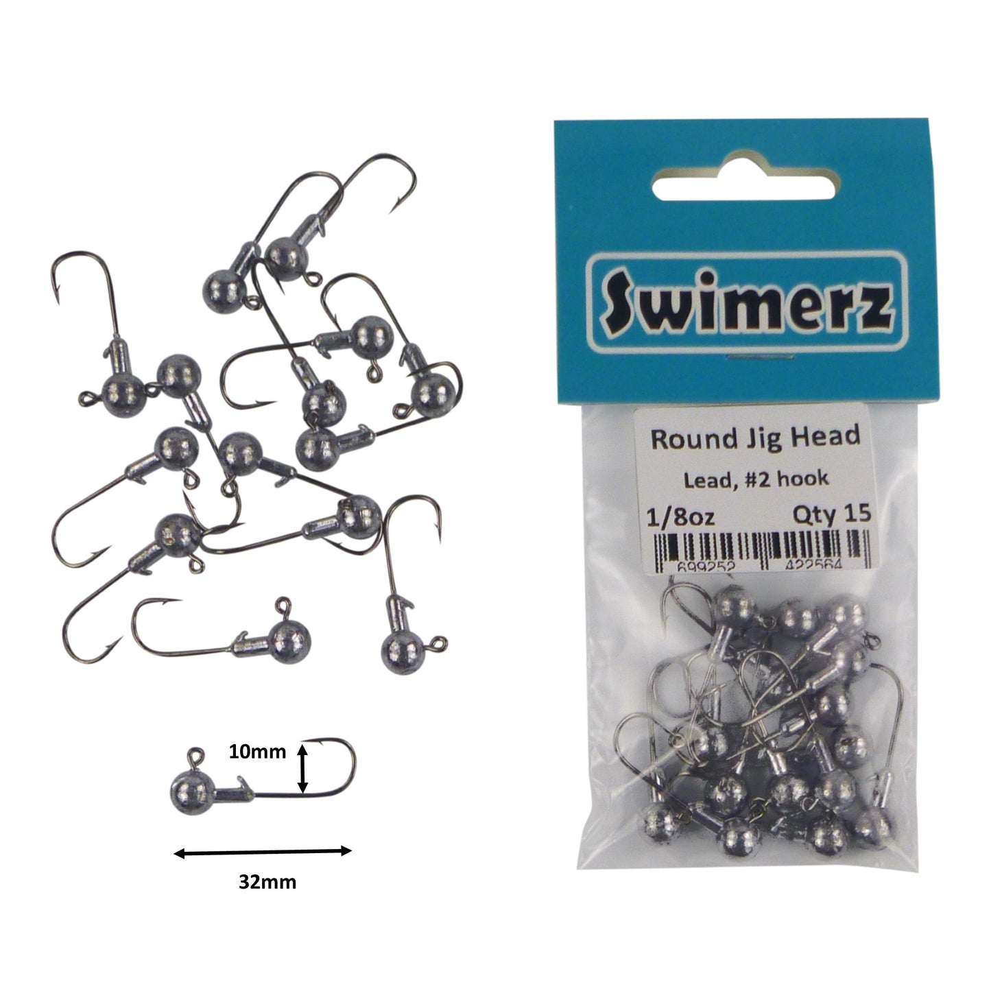 Swimerz Round Jig Head, 1/8 oz #2 Hook, 15 pack - Image 2
