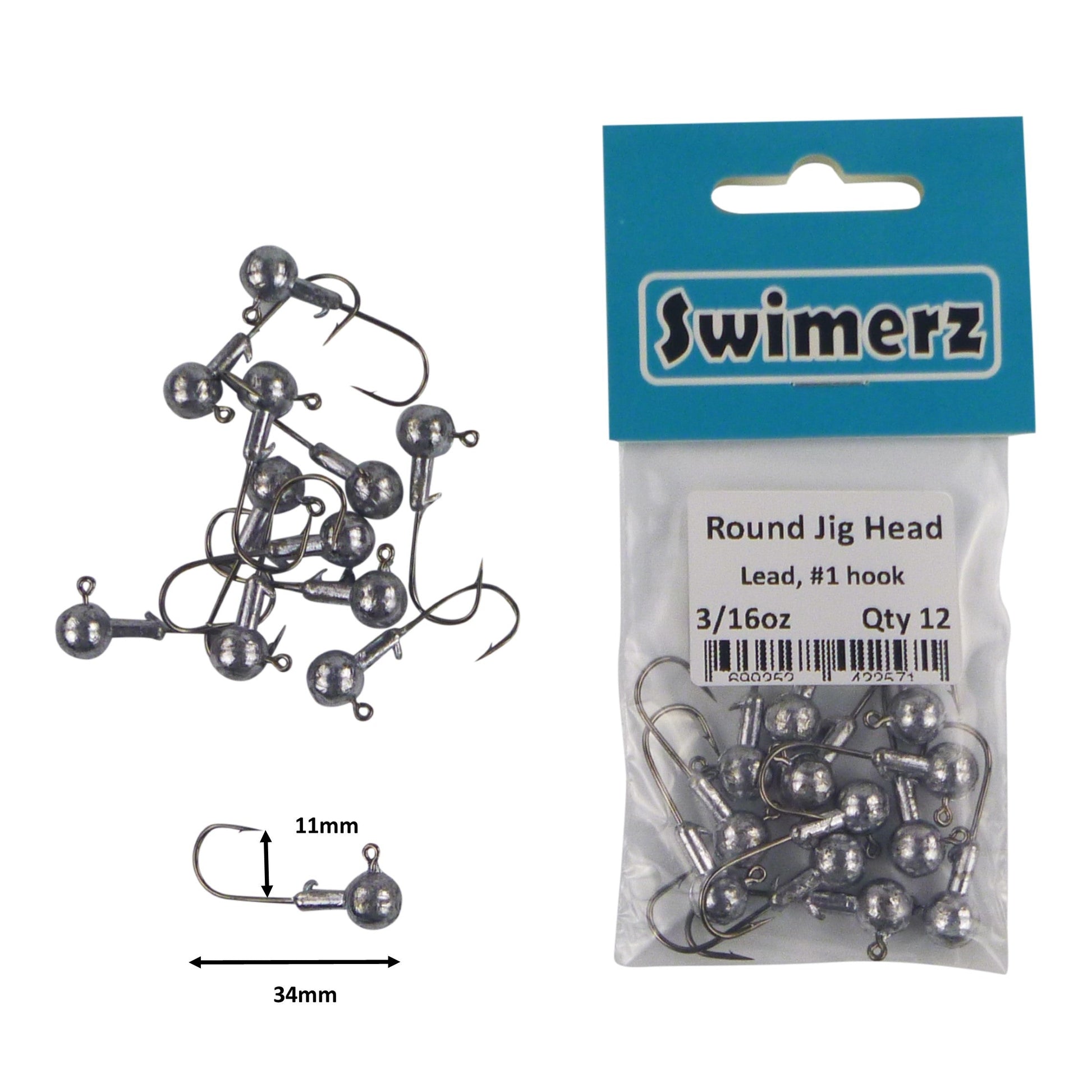 Swimerz Round Jig Head, 3/16 oz #1 Hook, 12 pack - Image 2