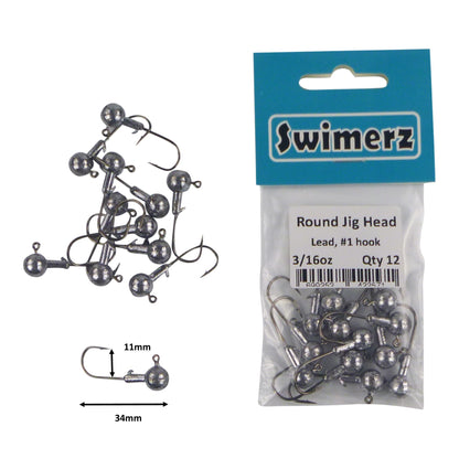 Swimerz Round Jig Head, 3/16 oz #1 Hook, 12 pack - Image 2