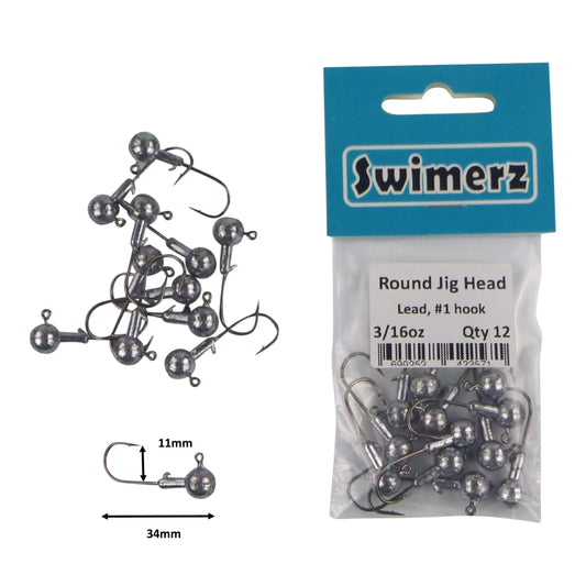 Swimerz Round Jig Head, 3/16 oz #1 Hook, 12 pack - Image 2