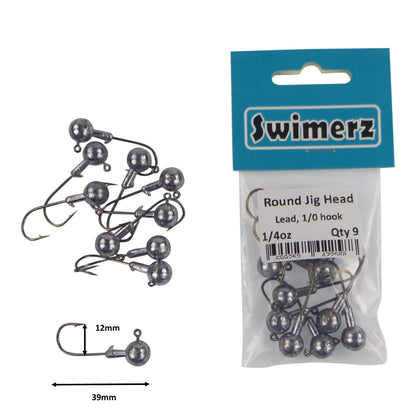 Swimerz Round Jig Head, 1/4 oz #1 Hook, 9 pack - Image 2