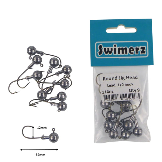 Swimerz Round Jig Head, 1/4 oz #1 Hook, 9 pack - Image 2