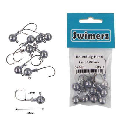 Swimerz Round Jig Head, 3/8 oz 2/0 Hook, 9 pack - Image 2