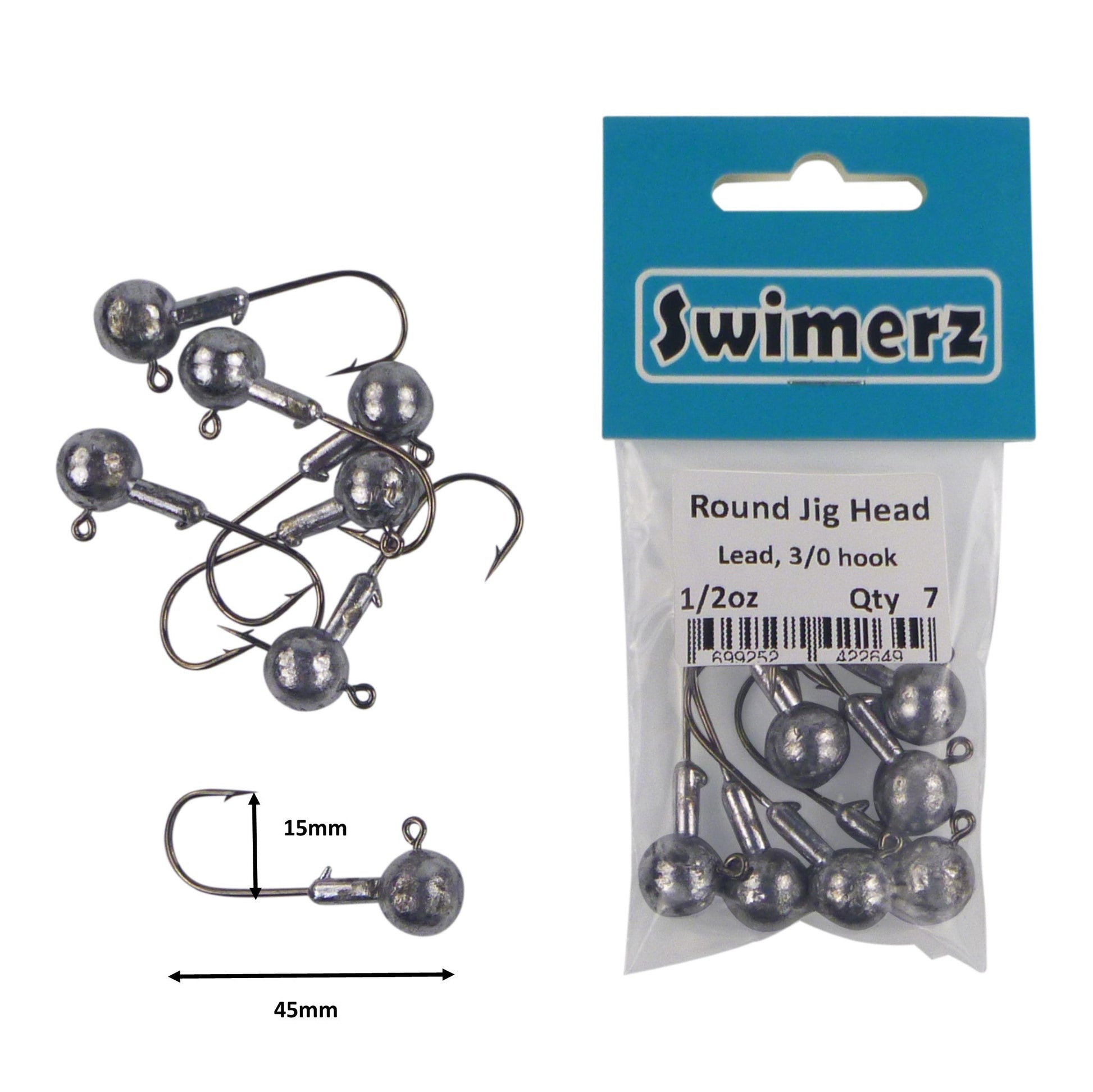 Swimerz Round Jig Head, 1/2 oz 2/0 Hook, 8 pack - Image 2