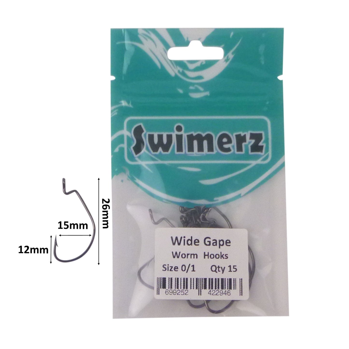 Swimerz 0/1 Wide Gape Worm Hook 15 Pack - Image 3