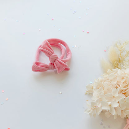 Handmade Simple Bow metal free hair ties -Pink - 1 Pairs - Dusty Pink - Image 5